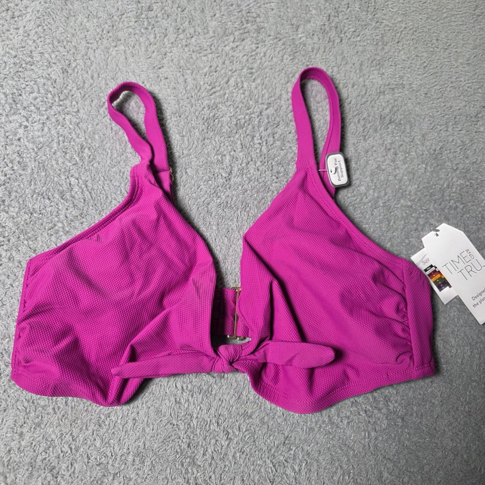 Time and Tru Womens 1X Bikini Top Passionate Plum Textured Front Tie Swim